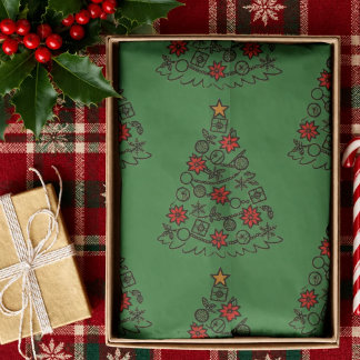 Papel De Seda Árbol de Navidad simple con poinsettia verde