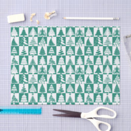 Papel De Seda Árbol de Navidad verde y blanco con patrón festivo
