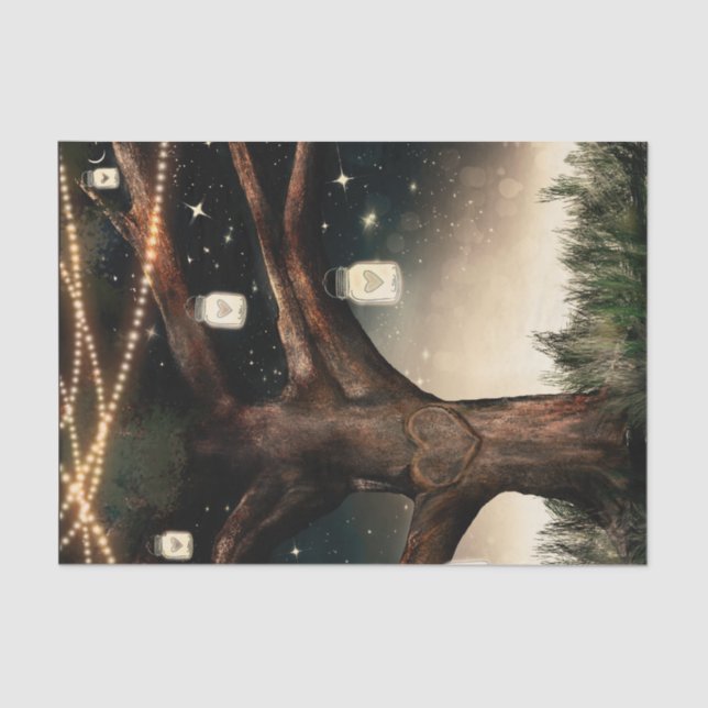 Papel De Seda Árbol de noche rústico con luces y Boda de mason J (Anverso)