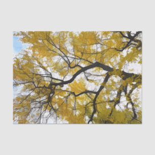 Papel De Seda Árbol de otoño hojas amarillas cielo azul