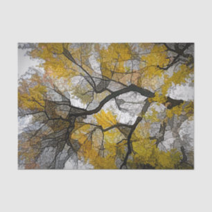 Papel De Seda Árbol de otoño hojas amarillas grises cielo