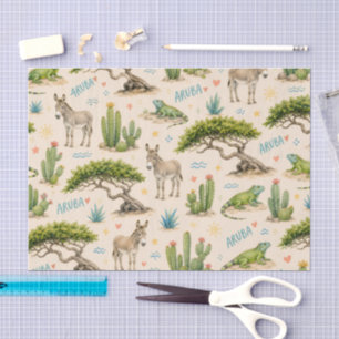 Papel De Seda árbol divi de Aruba, burro, iguana, cactus