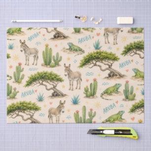 Papel De Seda árbol divi de Aruba, burro, iguana, cactus