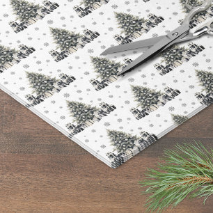 Papel De Seda Árbol elegante blanco negro de Navidad
