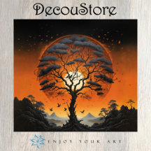Árbol Místico al Atardecer Decoupage
