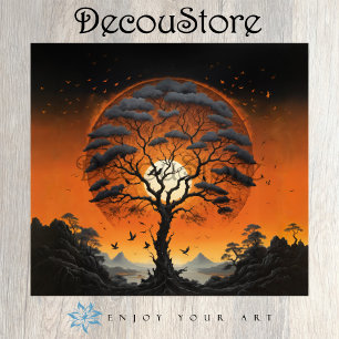 Papel De Seda Árbol Místico al Atardecer Decoupage