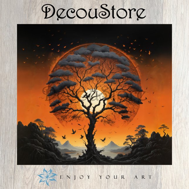 Papel De Seda Árbol Místico al Atardecer Decoupage (Subido por el creador)