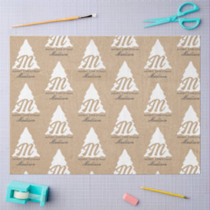 Papel De Seda Árbol monograma de Kraft navideño personalizado