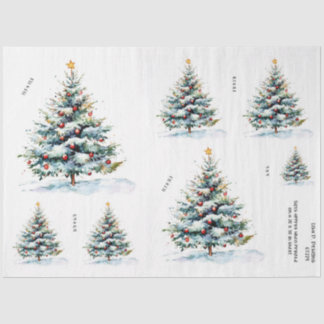 Papel De Seda Árbol navideño acuarela con estrella brillante