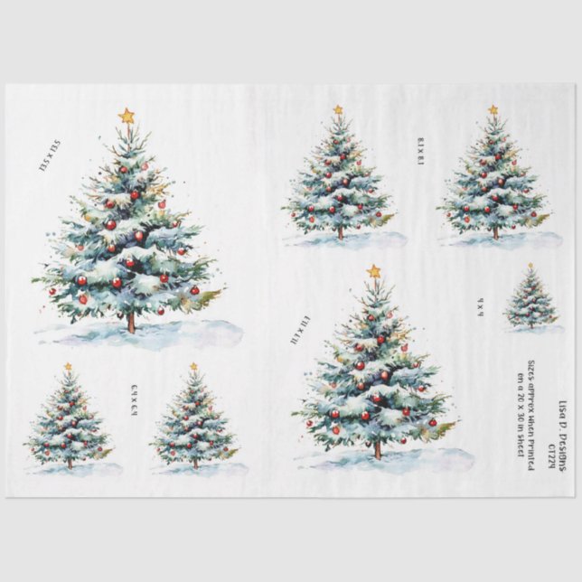 Papel De Seda Árbol navideño acuarela con estrella brillante (Anverso)