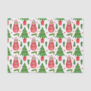 Papel De Seda Árbol navideño acuarela y oso de peluche