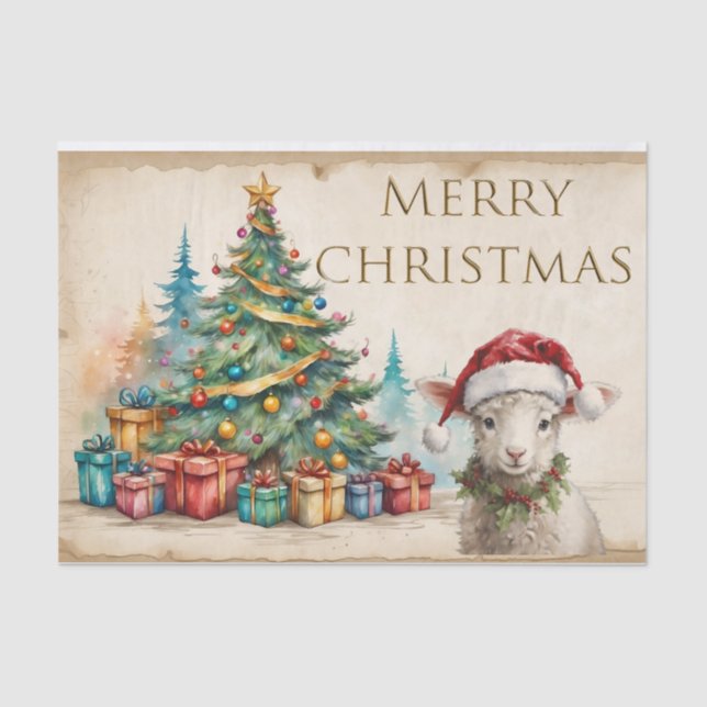 Papel De Seda Árbol navideño acuarela y regalos Feliz Navidad (Anverso)