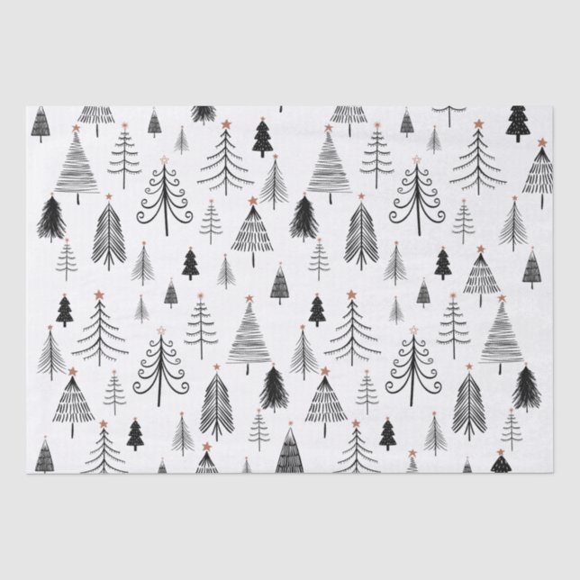 Papel De Seda Árbol negro y blanco de Navidad (Anverso)