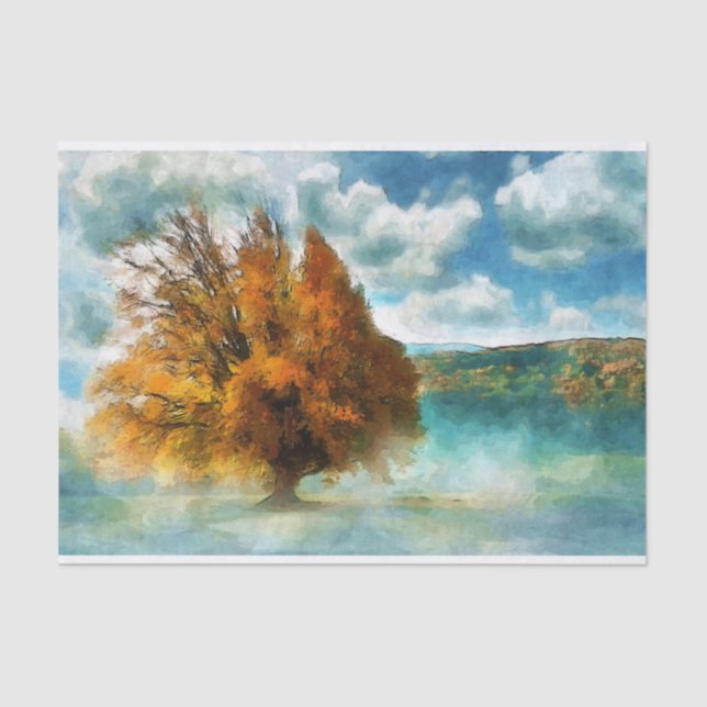 Papel De Seda Árbol rojo en la niebla (Anverso)