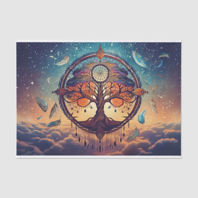 Papel De Seda Árbol universal de la vida, en las nubes (Anverso)