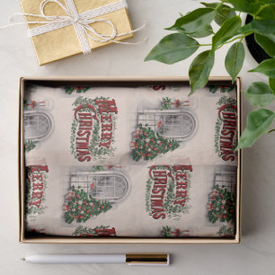 Papel De Seda Árbol vintage de "Feliz Navidad" en la ventana