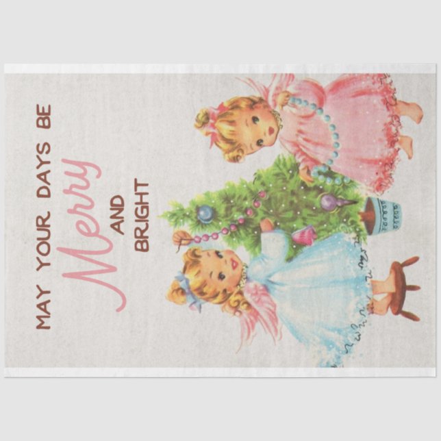 Papel De Seda Árbol y ángeles de Navidad retro (Anverso)