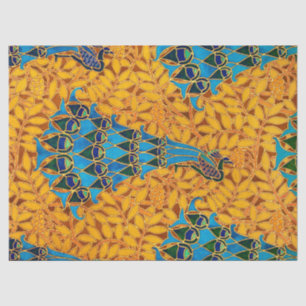 Papel De Seda Árbol y pavos reales de estilo Art Nouveau de époc