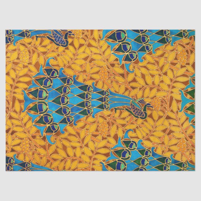 Papel De Seda Árbol y pavos reales de estilo Art Nouveau de époc (Anverso)