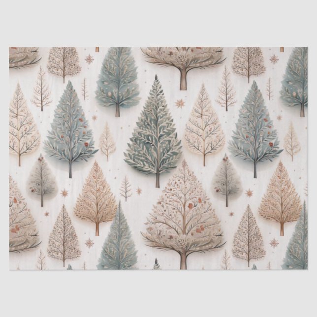 Papel De Seda Árboles de Invierno - Bosque Rústico de Vacaciones (Anverso)