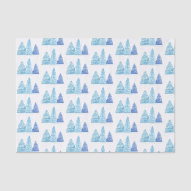 Papel De Seda Árboles de Navidad azules (Anverso)