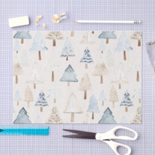 Papel De Seda Árboles de Navidad azules beige crema