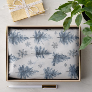 Papel De Seda Árboles de Navidad Azules Blancos Copos de Nieve