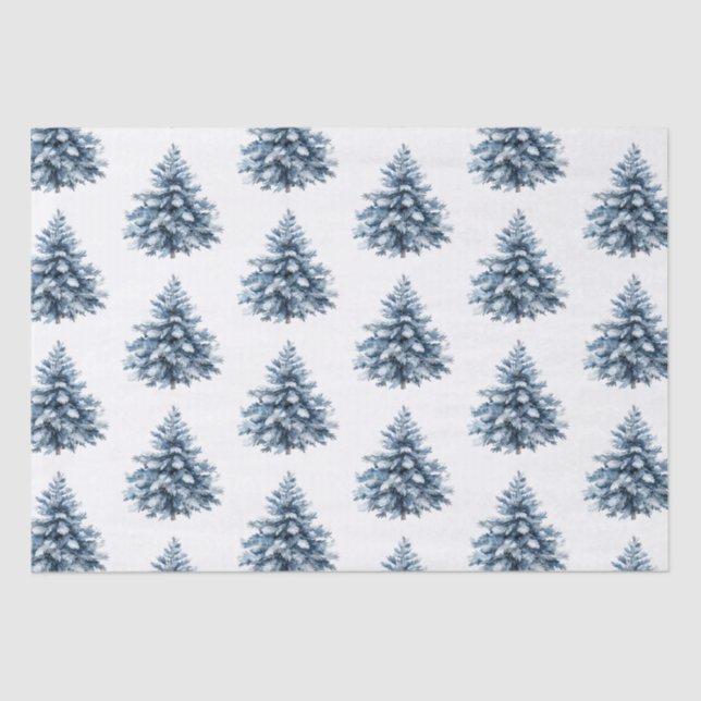 Papel De Seda Árboles de Navidad blancos azules (Anverso)