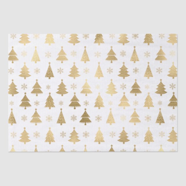 Papel De Seda Árboles de Navidad blancos y Relieves metalizados  (Anverso)