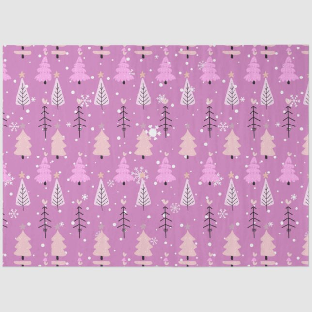 Papel De Seda Árboles de Navidad blancos y rosados Navidades mor (Anverso)