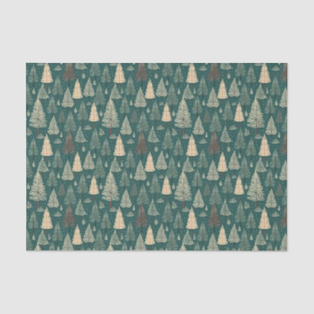 Papel De Seda Árboles de Navidad Boho Beige Verde Fiesta (Anverso)