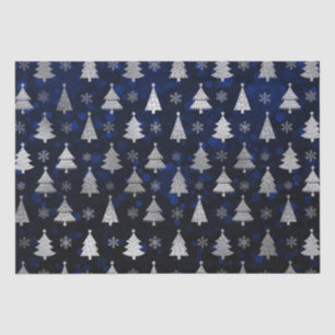 Papel De Seda Árboles de Navidad con Bokeh Azul y Hoja de Plata