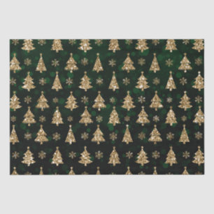 Papel De Seda Árboles de Navidad con Bokeh Verde y Brillo Dorado