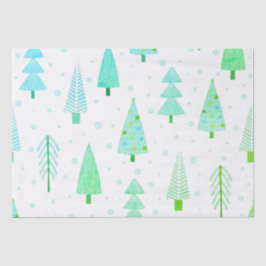 Papel De Seda Árboles de Navidad costeros Patrón azul turquesa