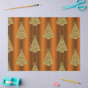 Papel De Seda Árboles de Navidad dorados en Naranja