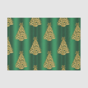 Papel De Seda Árboles de Navidad dorados en verde