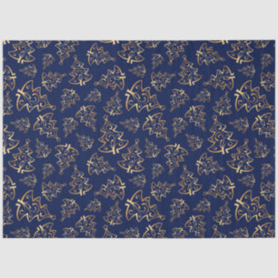 Papel De Seda Árboles de Navidad elegantes de azul marino y dora