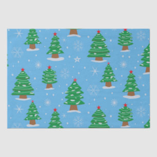 Papel De Seda Árboles de Navidad festivos con nieve que cae sobr