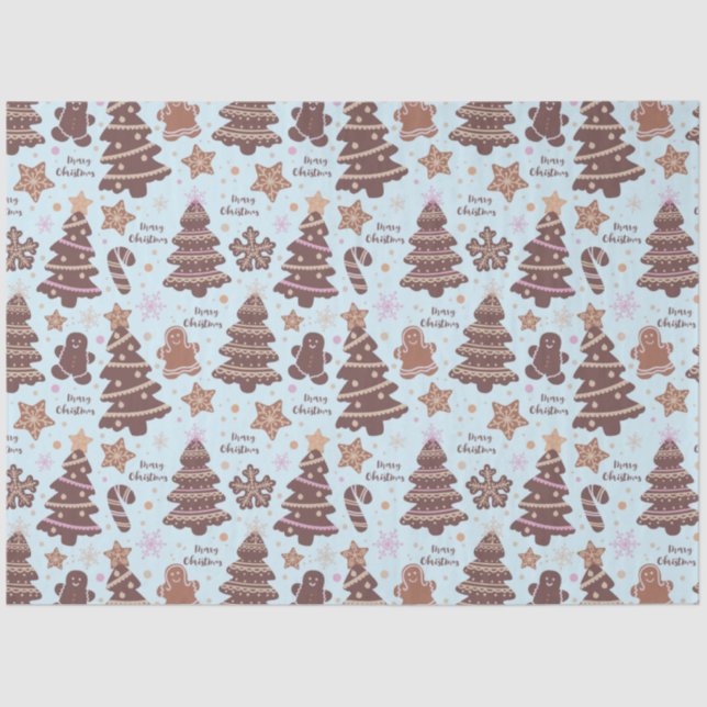Papel De Seda Árboles de Navidad Gingerbread Hombres Estrellas N (Anverso)