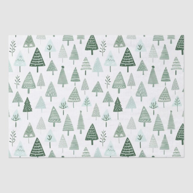 Papel De Seda Árboles de Navidad modernos blancos y verdes (Anverso)