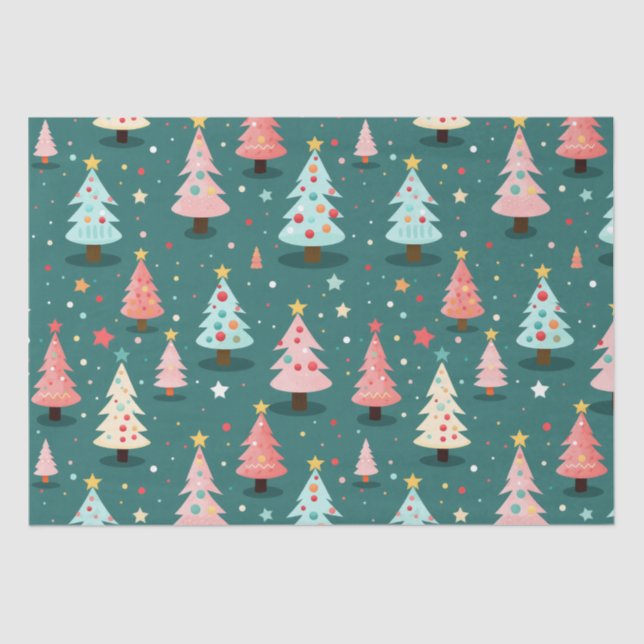Papel De Seda Árboles de Navidad retro lindo (Anverso)
