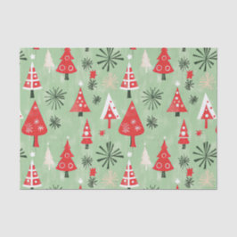 Papel De Seda Árboles de Navidad Retro Verde Rojo