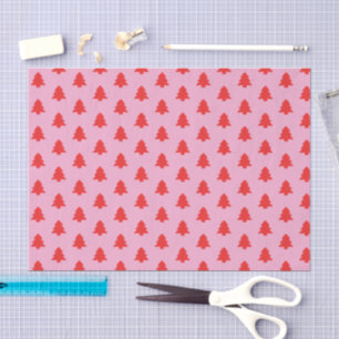 Papel De Seda Árboles de Navidad rojos simples sobre rosa