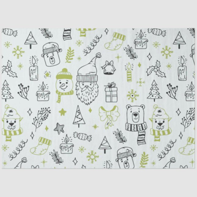 Papel De Seda Árboles de Navidad Santa Bears Green Navidades (Anverso)