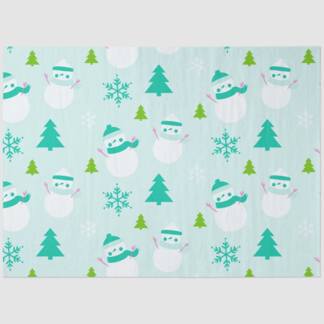 Papel De Seda Árboles de Navidad Snowmen Navidades verdes (Anverso)