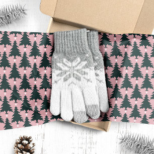 Papel De Seda Árboles de Navidad Verde Oscuro sobre Rosa