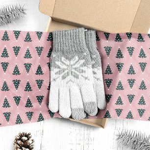 Papel De Seda Árboles de Navidad verdes en remolino rosa