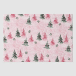 Papel De Seda Árboles de Navidad verdes rosados