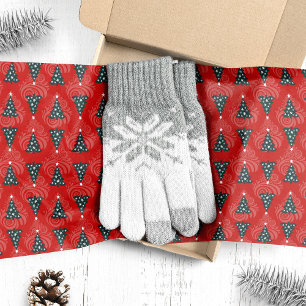Papel De Seda Árboles de Navidad verdes sobre remolino rojo