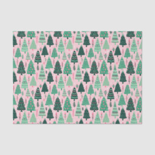 Papel De Seda Árboles de Navidad verdes y rosados